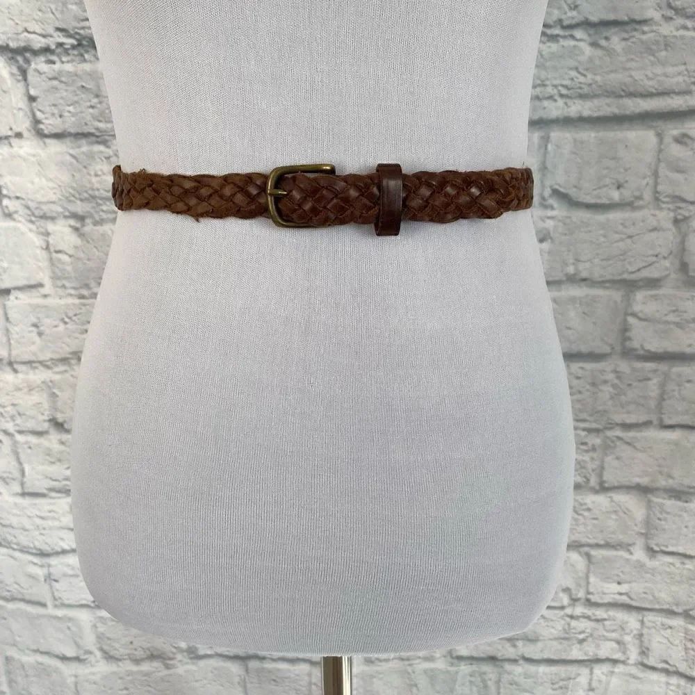 Braided leather brown belt boys youth L/XL